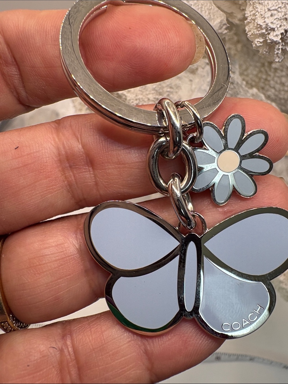 Coach Light Blue Butterfly & Daisy Enamel Keychain Charm